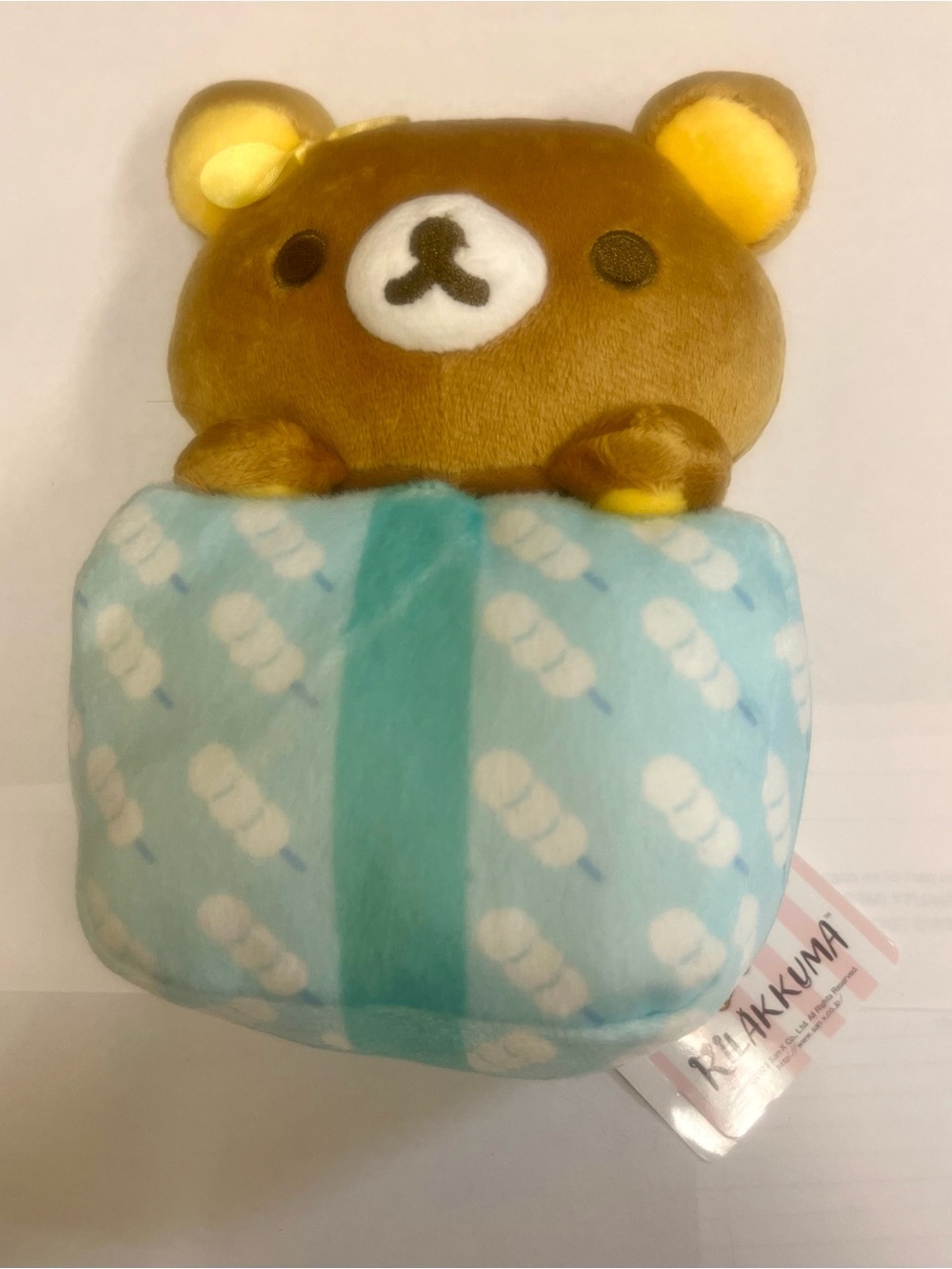 Rilakkuma Brown Bear Plush wrapped Light Blue Blanket